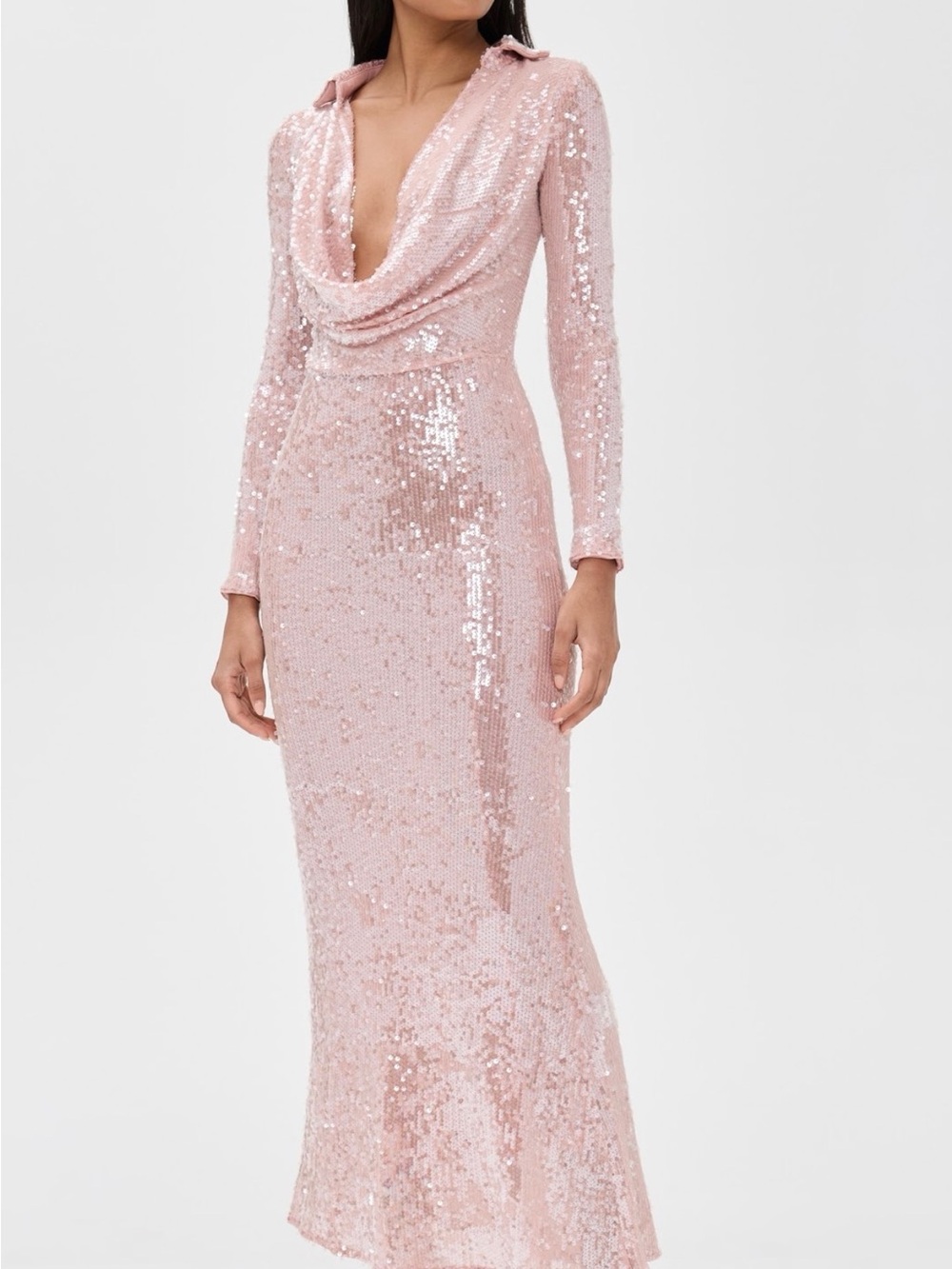 Bardot Blush Pink Sequin Long Sleeve Maxi Dress